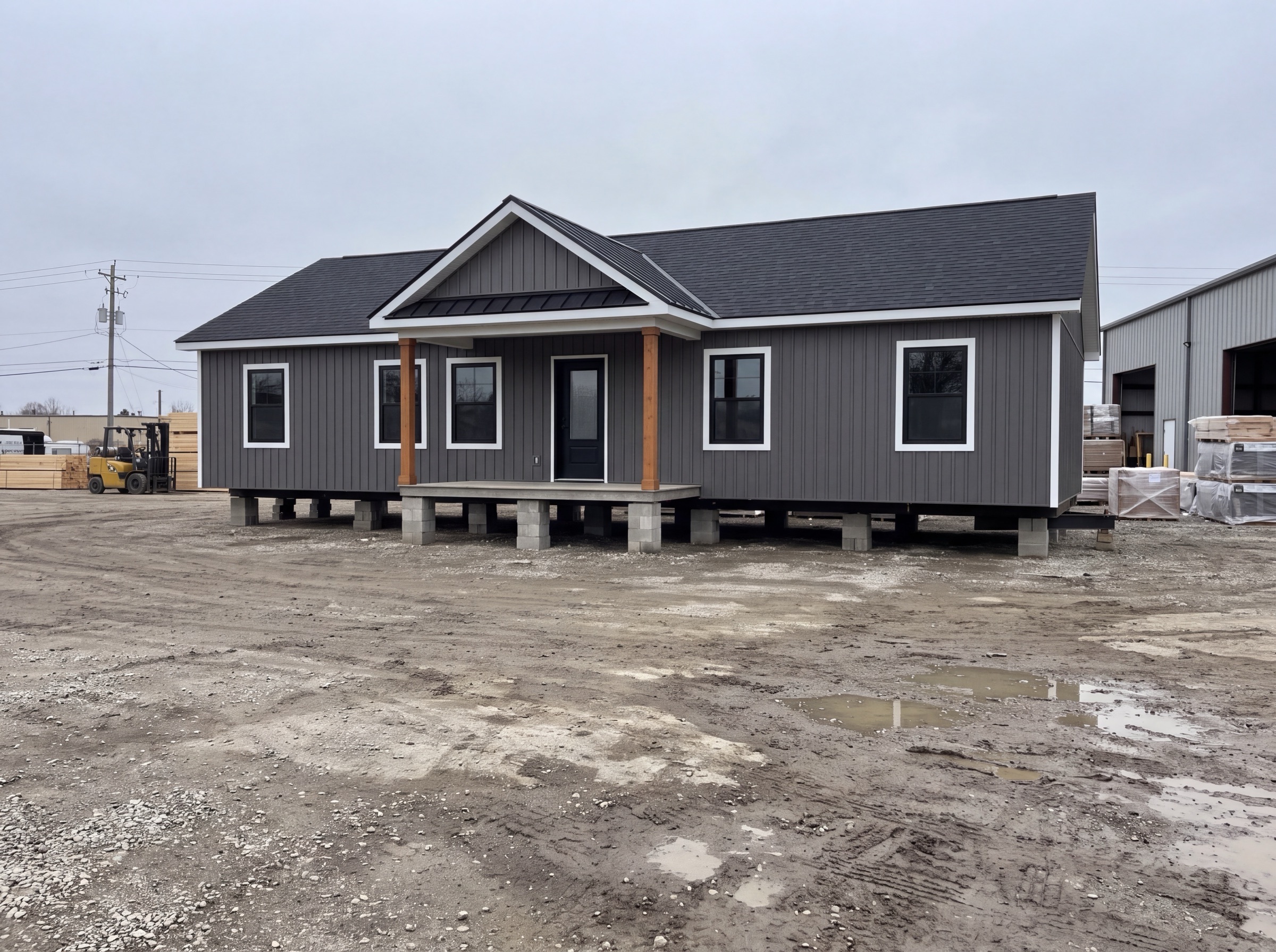 Original photo: modular home on a factory lot